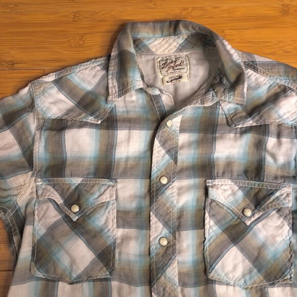 Lucky Brand Women's Western Plaid Cotton Linen Soft Pearl Shirt XS - Picture 3 of 6
